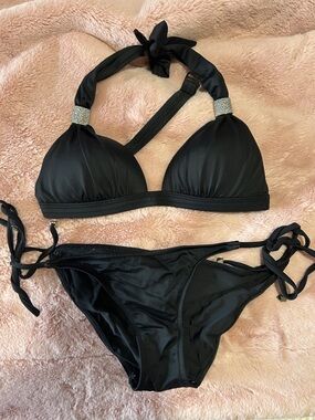 VENUS Black Two-Piece Bikini Set with silver Accents